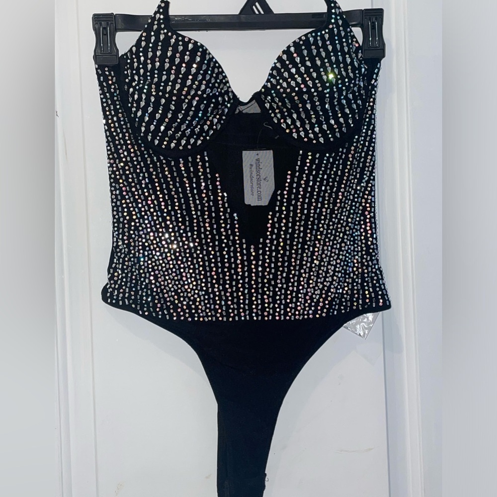 Sexy Black Jeweled Body Suit NWT Size L